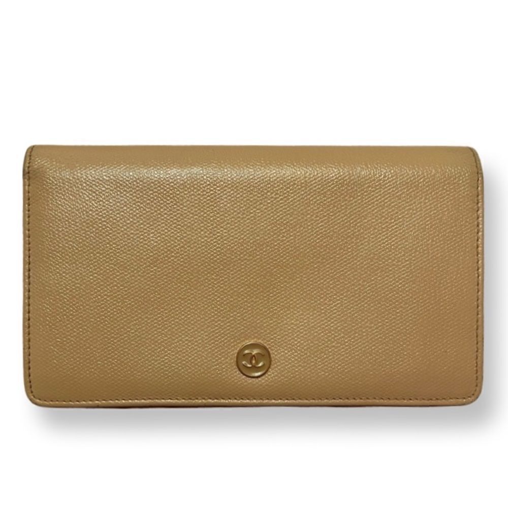 Chanel Biege Caviar Leather CC Logo Long Wallet